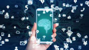 phone with brain diagram on it being held